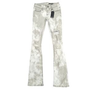 Black Orchid Low Rise Distressed Flared Jeans Gray White Tie Dye Sz 26 NWT